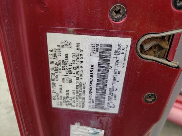 1FMDU34X5PUA51510 - 1993 FORD EXPLORER BURGUNDY photo 10