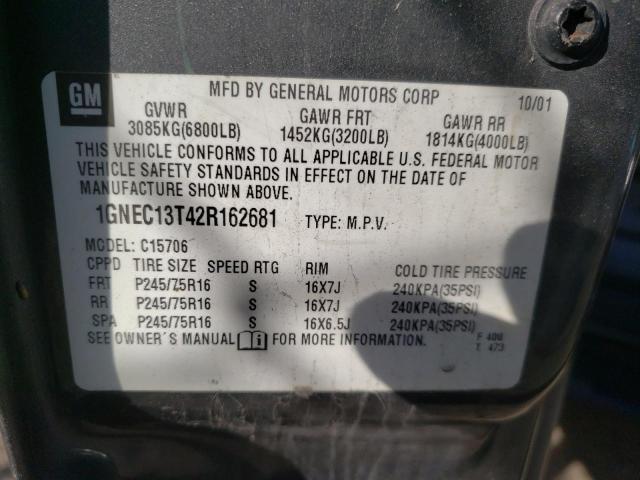 1GNEC13T42R162681 - 2002 CHEVROLET TAHOE SILVER photo 10