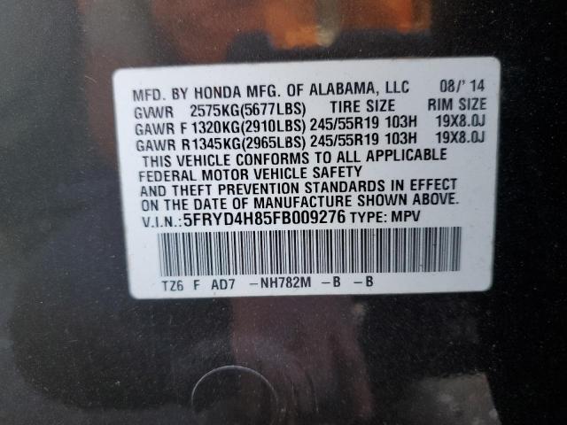 5FRYD4H85FB009276 - 2015 ACURA MDX ADVANC CHARCOAL photo 10