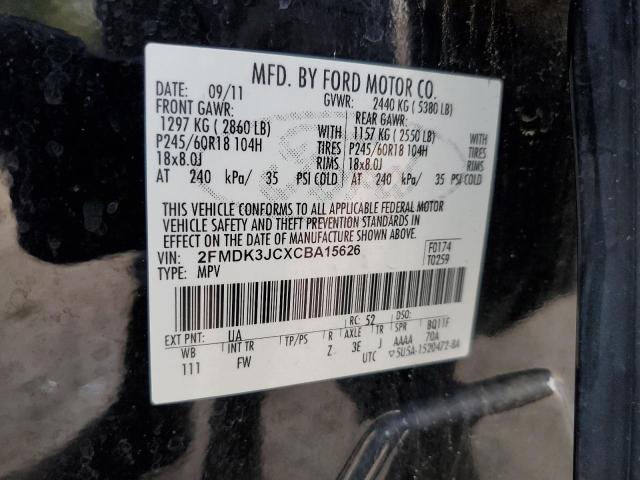 2FMDK3JCXCBA15626 - 2012 FORD EDGE SEL BLACK photo 10