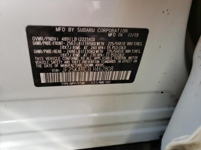 JF2SKARC3LH462808 - 2020 SUBARU FORESTER S WHITE photo 10