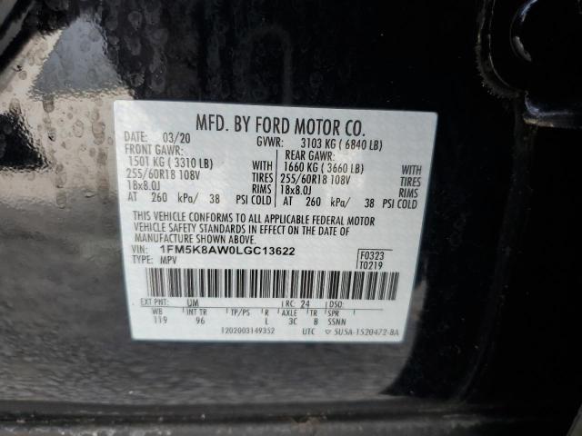 1FM5K8AW0LGC13622 - 2020 FORD EXPLORER P BLACK photo 13