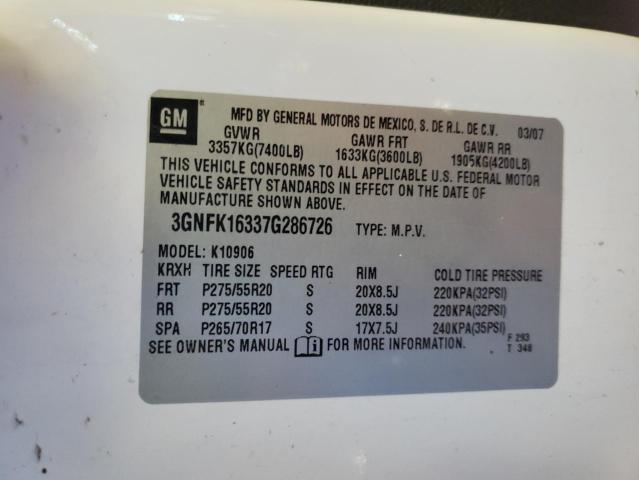 3GNFK16337G286726 - 2007 CHEVROLET SUBURBAN K WHITE photo 10