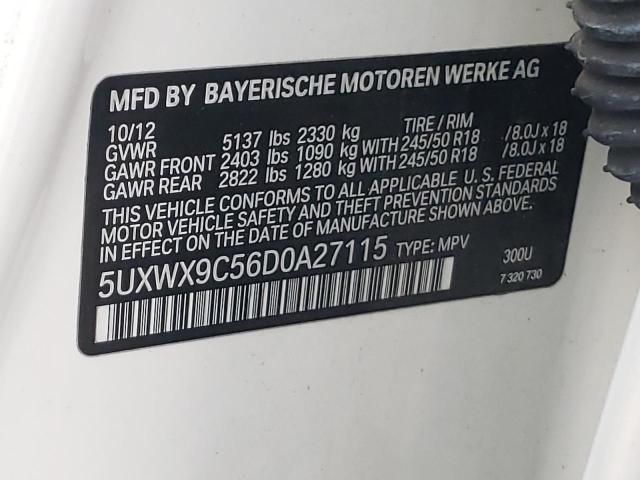 5UXWX9C56D0A27115 - 2013 BMW X3 XDRIVE2 WHITE photo 10