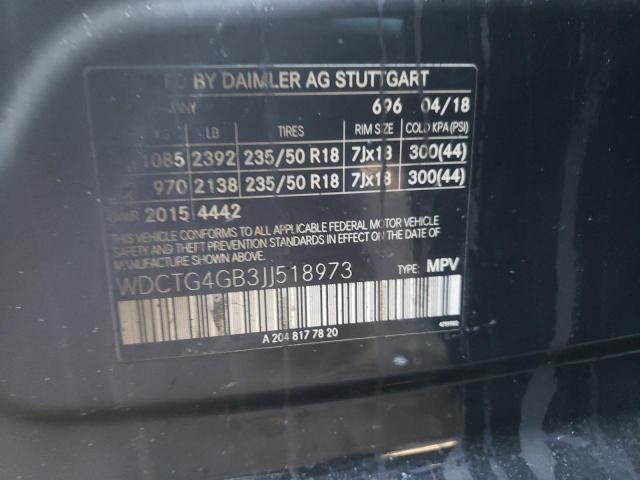 WDCTG4GB3JJ518973 - 2018 MERCEDES-BENZ GLA 250 4M BLACK photo 10