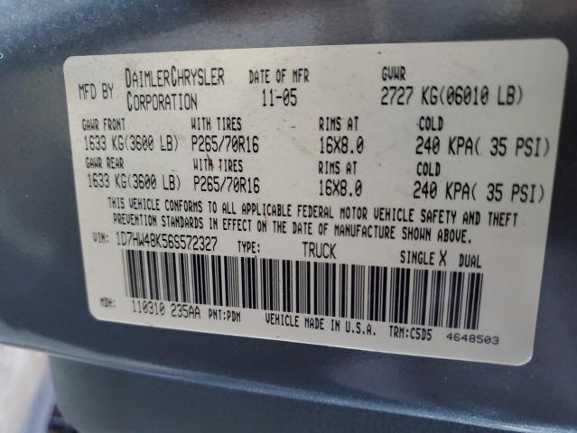 1D7HW48K56S572327 - 2006 DODGE DAKOTA QUA CHARCOAL photo 10