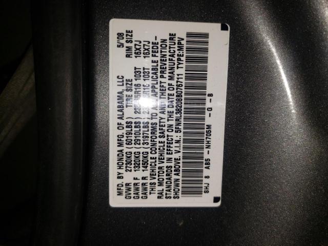 5FNRL38208B076711 - 2008 HONDA ODYSSEY LX CHARCOAL photo 10