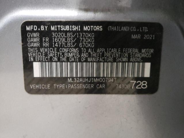 ML32AUHJ1MH007947 - 2021 MITSUBISHI MIRAGE ES SILVER photo 10