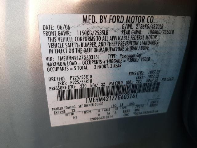 1MEHM42177G603161 - 2007 MERCURY MONTEGO PR 青绿色 照片 10