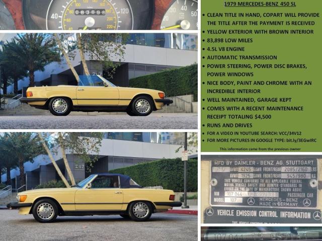 10704412057164 - 1979 MERCEDES-BENZ 450 SL YELLOW photo 10