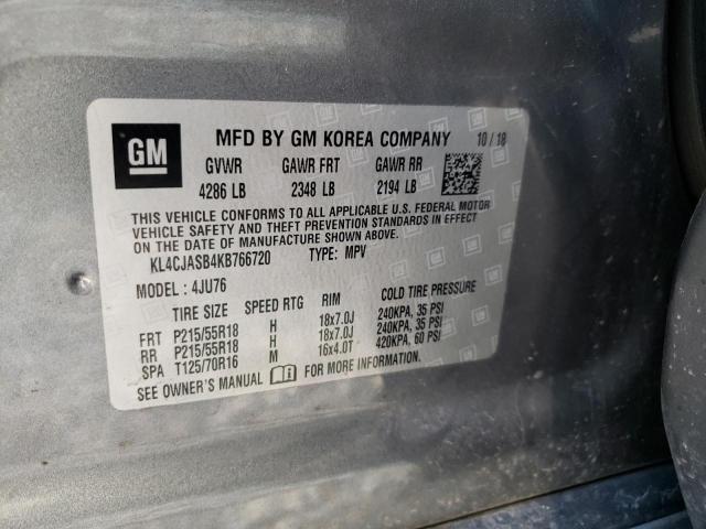 KL4CJASB4KB766720 - 2019 BUICK ENCORE PRE SILVER photo 10