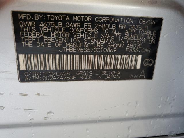 JTHBE96S670010869 - 2007 LEXUS GS 350 SILVER photo 10