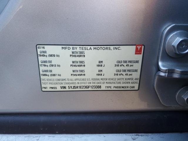 5YJSA1E23GF123308 - 2016 TESLA MODEL S ვერცხლისფერი ფოტო 12
