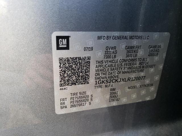 1GKS2CKJXLR120077 - 2020 GMC YUKON DENA CHARCOAL photo 10