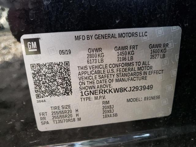 1GNERKKW8KJ293949 - 2019 CHEVROLET TRAVERSE P BLACK photo 10