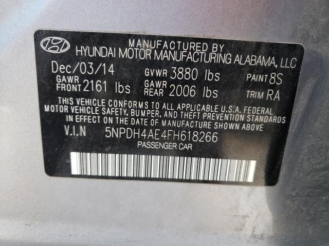 5NPDH4AE4FH618266 - 2015 HYUNDAI ELANTRA SE SILVER photo 10