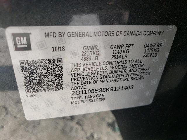 2G1105S38K9121403 - 2019 CHEVROLET IMPALA PRE ნაცრისფერი ფოტო 10