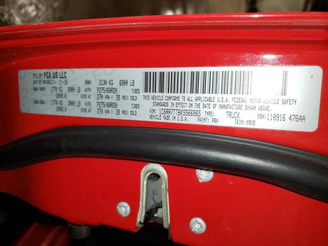 1C6RR7TT6KS566965 - 2019 RAM 1500 CLASS 红色 照片 10