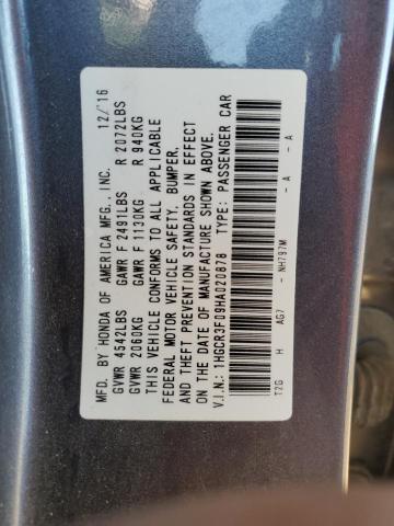 1HGCR3F09HA020878 - 2017 HONDA ACCORD EXL SILVER photo 10