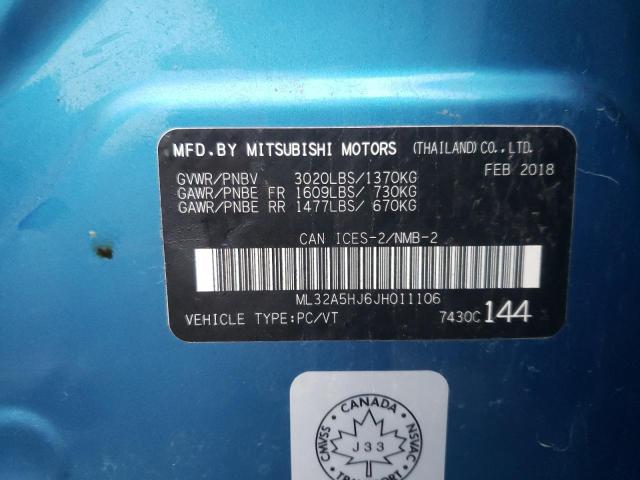 ML32A5HJ6JH011106 - 2018 MITSUBISHI MIRAGE GT BLUE photo 10