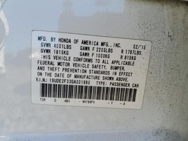 19UDE2F33GA001990 - 2016 ACURA ILX BASE W Ağ foto 10