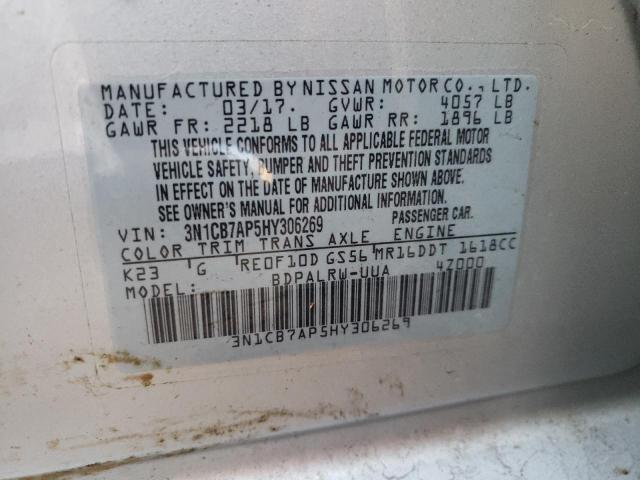 3N1CB7AP5HY306269 - 2017 NISSAN SENTRA SR SILVER photo 10