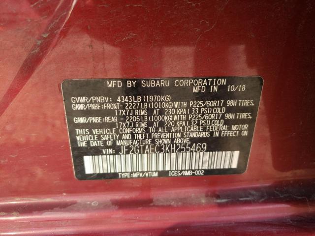 JF2GTAEC3KH255469 - 2019 SUBARU CROSSTREK RED photo 10