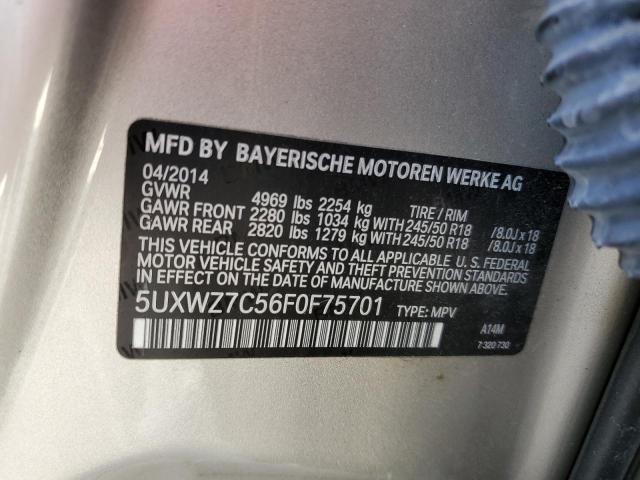 5UXWZ7C56F0F75701 - 2015 BMW X3 SDRIVE2 SILVER photo 10