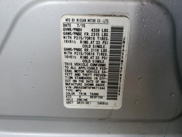 JN8AS5MT6FW671344 - 2015 NISSAN ROGUE SELE SILVER photo 10