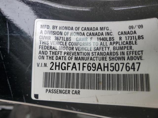 2HGFA1F69AH507647 - 2010 HONDA CIVIC LX-S BLACK photo 10