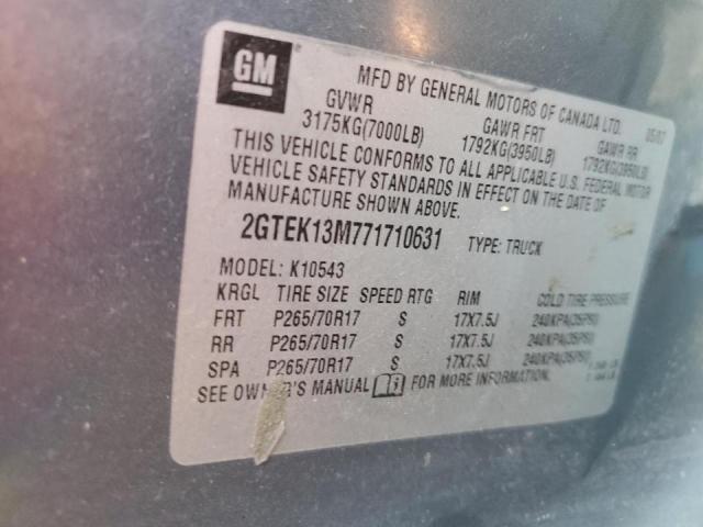 2GTEK13M771710631 - 2007 GMC NEW SIERRA TEAL photo 10