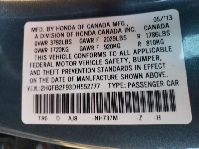 2HGFB2F93DH552777 - 2013 HONDA CIVIC EXL Boz foto 10