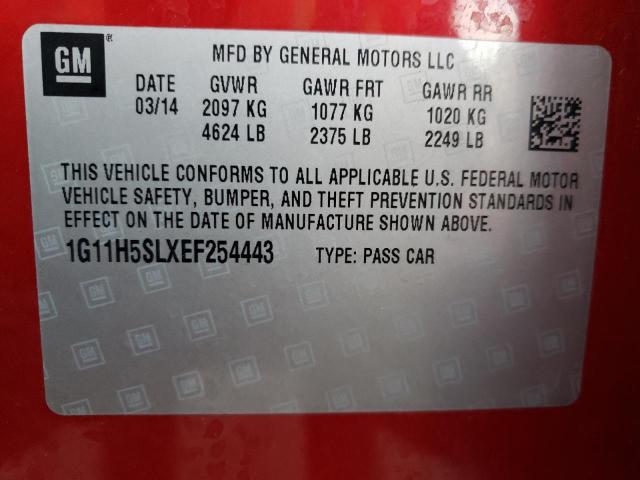 1G11H5SLXEF254443 - 2014 CHEVROLET MALIBU LTZ მუქწითელი ფოტო 10