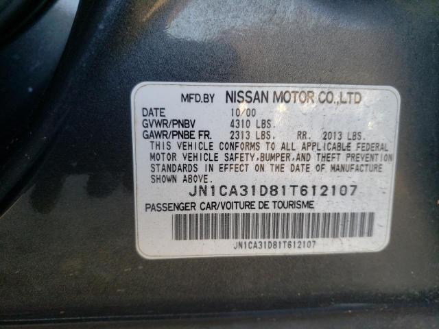 JN1CA31D81T612107 - 2001 NISSAN MAXIMA GXE BLACK photo 10