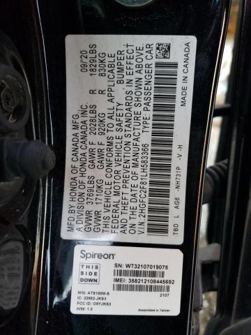 2HGFC2F81LH583366 - 2020 HONDA CIVIC SPOR 黑色 照片 10