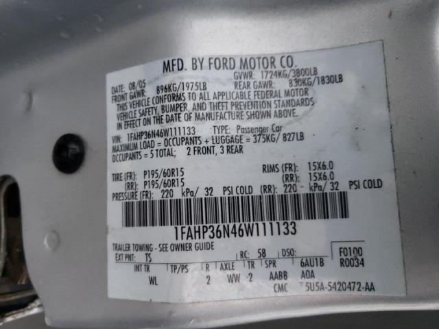 1FAHP36N46W111133 - 2006 FORD FOCUS ZXW SILVER photo 10