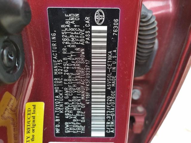 4T1BF1FK5FU929717 - 2015 TOYOTA CAMRY LE ბურგუნდია ფოტო 10