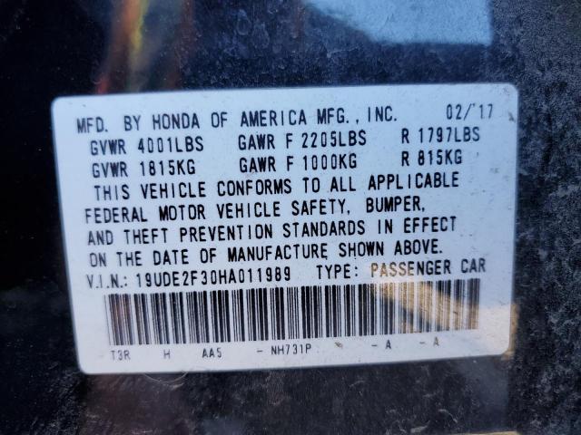 19UDE2F30HA011989 - 2017 ACURA ILX BASE W أسود صورة 10