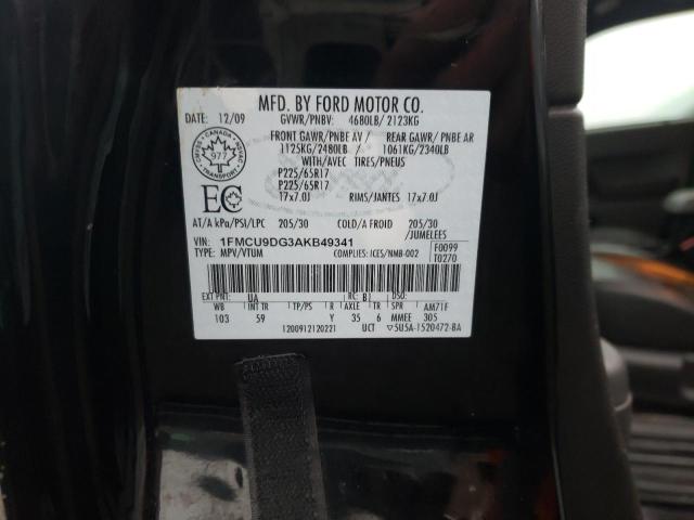 1FMCU9DG3AKB49341 - 2010 FORD ESCAPE XLT BLACK photo 10