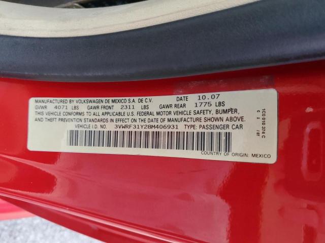 3VWRF31Y28M406931 - 2008 VOLKSWAGEN NEW BEETLE 红色 照片 10