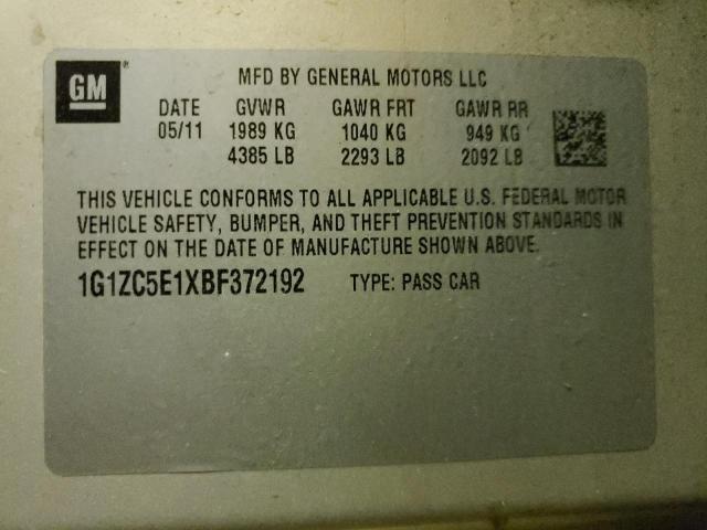 1G1ZC5E1XBF372192 - 2011 CHEVROLET MALIBU 1LT 米色 照片 10