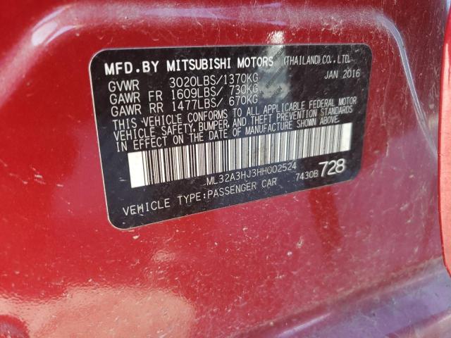 ML32A3HJ3HH002524 - 2017 MITSUBISHI MIRAGE ES MAROON photo 10