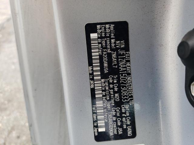 JF1ZNAA15D2730833 - 2013 TOYOTA SCION FR-S GRAY photo 10