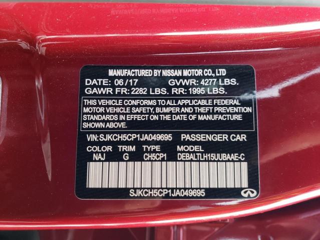 SJKCH5CP1JA049695 - 2018 INFINITI QX30 BASE BURGUNDY photo 10