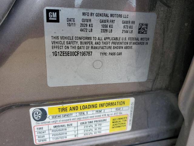 1G1ZE5E00CF196787 - 2012 CHEVROLET MALIBU LTZ ნაცრისფერი ფოტო 10