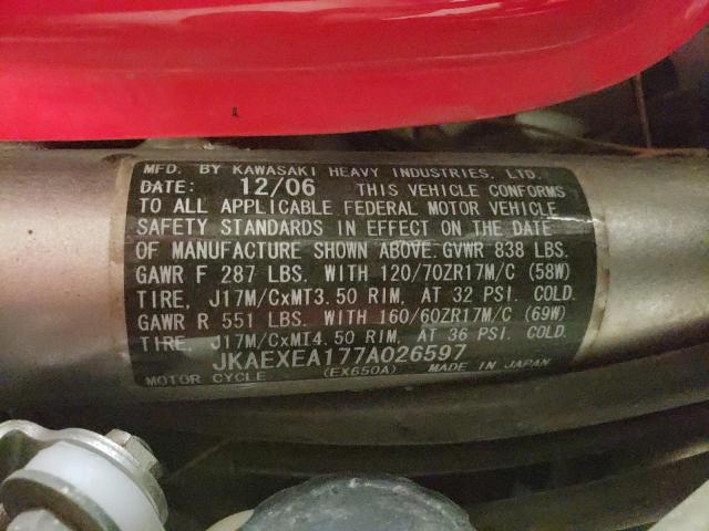 JKAEXEA177A026597 - 2007 KAWASAKI EX650 A Qırmızı foto 10