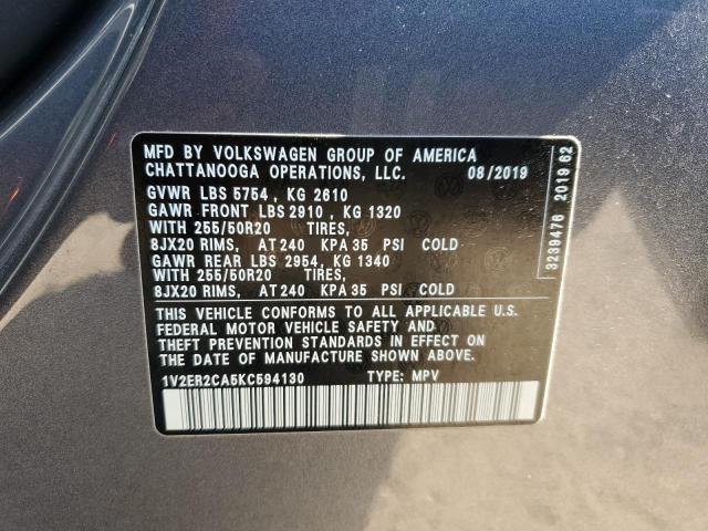 1V2ER2CA5KC594130 - 2019 VOLKSWAGEN ATLAS SEL Boz foto 10