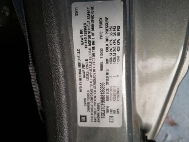 1GCJTCF96B8136396 - 2011 CHEVROLET COLORADO L GRAY photo 10