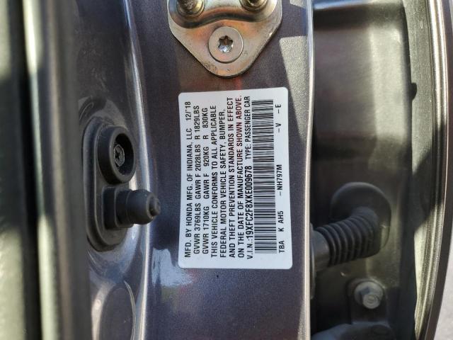 19XFC2F8XKE009678 - 2019 HONDA CIVIC SPOR 灰色 照片 10
