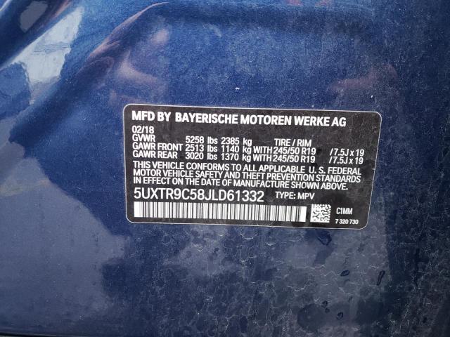 5UXTR9C58JLD61332 - 2018 BMW X3 XDRIVE3 BLUE photo 10